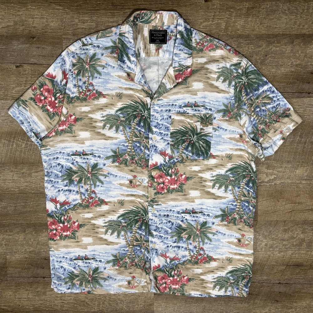 Abercrombie & Fitch Hawaiian Shirt XXL Men's Multicolor AOP Relaxed Button Up